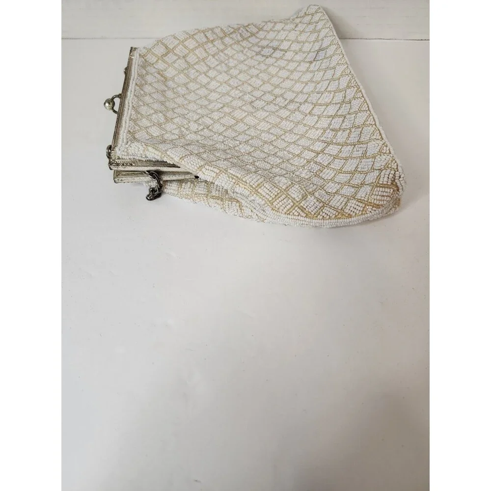 vintage white beaded clutch purse